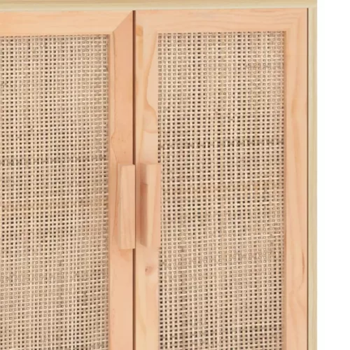 Barna tömör fenyő/természetes rattan tálalószekrény 60x30x70cm