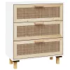 Fehér tömör fenyő/természetes rattan tálalószekrény 60x30x70 cm