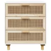 Fehér tömör fenyő/természetes rattan tálalószekrény 60x30x70 cm