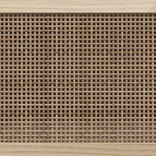 Fehér tömör fenyő/természetes rattan tálalószekrény 60x30x70 cm