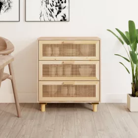   Barna tömör fenyő/természetes rattan tálalószekrény 60x30x70cm