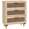Barna tömör fenyő/természetes rattan tálalószekrény 60x30x70cm