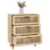 Barna tömör fenyő/természetes rattan tálalószekrény 60x30x70cm