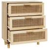 Barna tömör fenyő/természetes rattan tálalószekrény 60x30x70cm