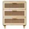 Barna tömör fenyő/természetes rattan tálalószekrény 60x30x70cm
