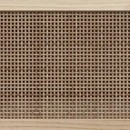 Barna tömör fenyő/természetes rattan tálalószekrény 60x30x70cm