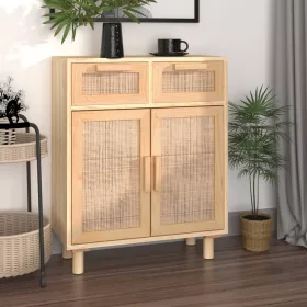   Barna tömör fenyő/természetes rattan tálalószekrény 60x30x75cm