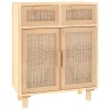 Barna tömör fenyő/természetes rattan tálalószekrény 60x30x75cm