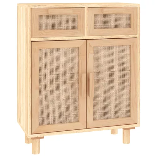 Barna tömör fenyő/természetes rattan tálalószekrény 60x30x75cm