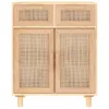 Barna tömör fenyő/természetes rattan tálalószekrény 60x30x75cm