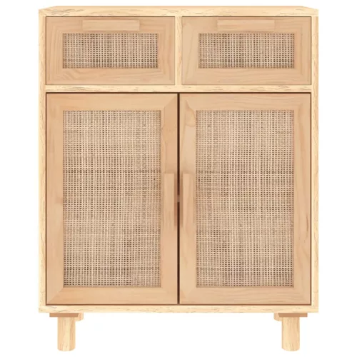 Barna tömör fenyő/természetes rattan tálalószekrény 60x30x75cm