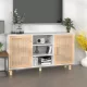 Fehér tömör fenyő/természetes rattan tálalószekrény 105x30x60cm