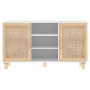 Fehér tömör fenyő/természetes rattan tálalószekrény 105x30x60cm