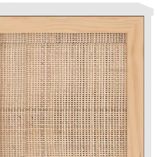 Fehér tömör fenyő/természetes rattan tálalószekrény 105x30x60cm