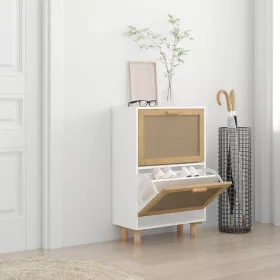   Fehér szerelt fa és természetes rattan cipőszekrény 52x25x80 cm