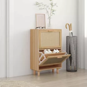   Barna szerelt fa és természetes rattan cipőszekrény 52x25x80 cm