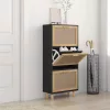 Fekete szerelt fa és természetes rattan cipőszekrény 52x25x80cm