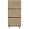 Fekete szerelt fa és természetes rattan cipőszekrény 52x25x80cm