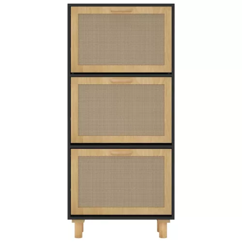 Fekete szerelt fa és természetes rattan cipőszekrény 52x25x80cm