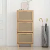 Barna szerelt fa és természetes rattan cipőszekrény 52x25x80 cm