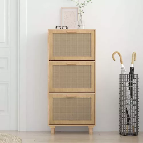 Barna szerelt fa és természetes rattan cipőszekrény 52x25x80 cm