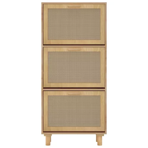 Barna szerelt fa és természetes rattan cipőszekrény 52x25x80 cm