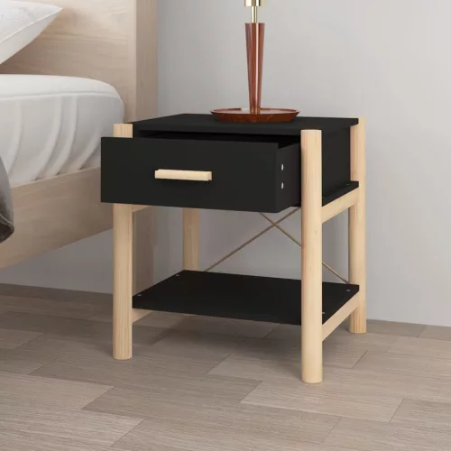 2 db fekete szerelt fa ágy melletti asztal 42 x 38 x 45 cm