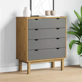   OTTA barna-szürke tömör fenyőfa éjjeliszekrény 76,5x39,5x90 cm