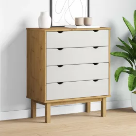   OTTA barna-fehér tömör fenyőfa fiókos szekrény 76,5x39,5x90 cm