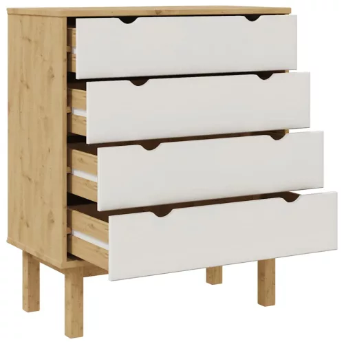 OTTA barna-fehér tömör fenyőfa fiókos szekrény 76,5x39,5x90 cm