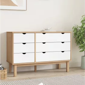   OTTA barna-fehér tömör fenyőfa éjjeliszekrény 111x43x73,5 cm