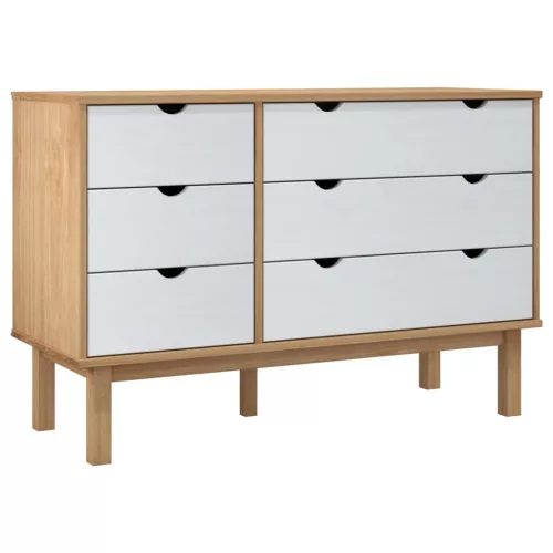 OTTA barna-fehér tömör fenyőfa éjjeliszekrény 111x43x73,5 cm