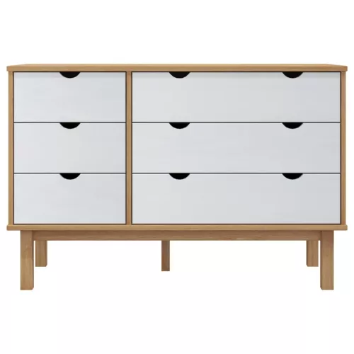 OTTA barna-fehér tömör fenyőfa éjjeliszekrény 111x43x73,5 cm