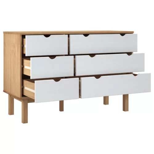 OTTA barna-fehér tömör fenyőfa éjjeliszekrény 111x43x73,5 cm