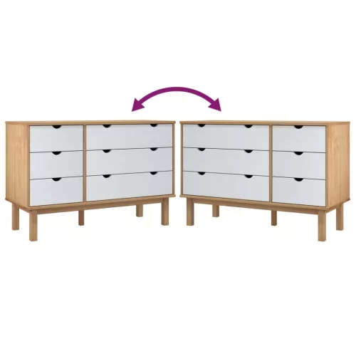 OTTA barna-fehér tömör fenyőfa éjjeliszekrény 111x43x73,5 cm