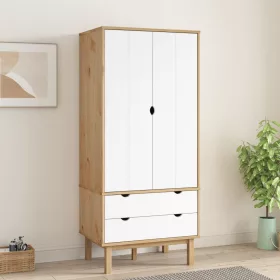   OTTA barna és fehér tömör fenyőfa gardrób 76,5 x 53 x 172 cm