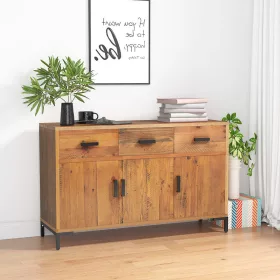   Barna tömör újrahasznosított fenyőfa tálalószekrény 110x35x70cm