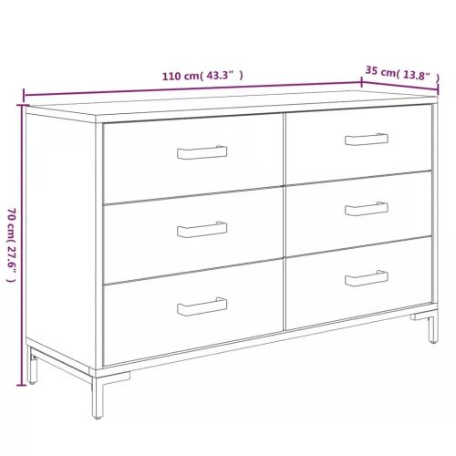 Barna tömör újrahasznosított fenyőfa tálalószekrény 110x35x70cm