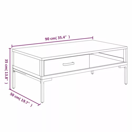 Fekete tömör újrahasznosított fenyő dohányzóasztal 90x50x35 cm