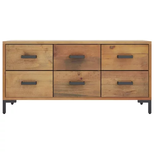 Barna tömör újrahasznosított fenyőfa tárolópad 110 x 35 x 45 cm