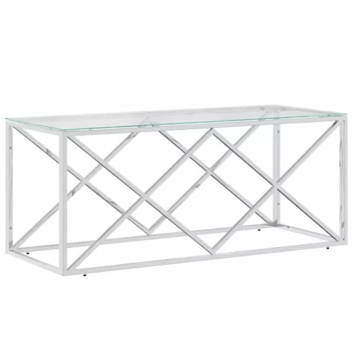 Üveg és rozsdamentes acél dohányzóasztal 110x45x45 cm