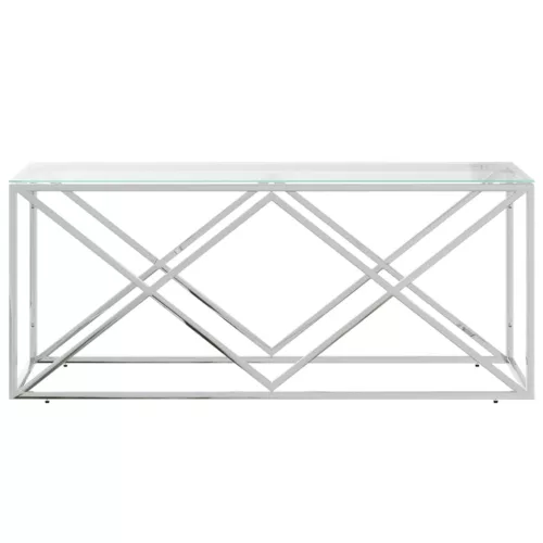 Üveg és rozsdamentes acél dohányzóasztal 110x45x45 cm