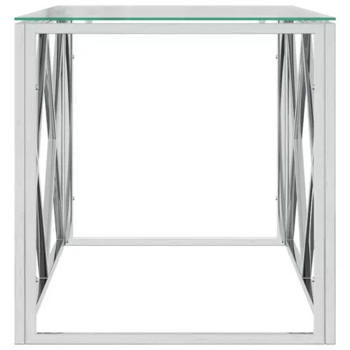 Üveg és rozsdamentes acél dohányzóasztal 110x45x45 cm