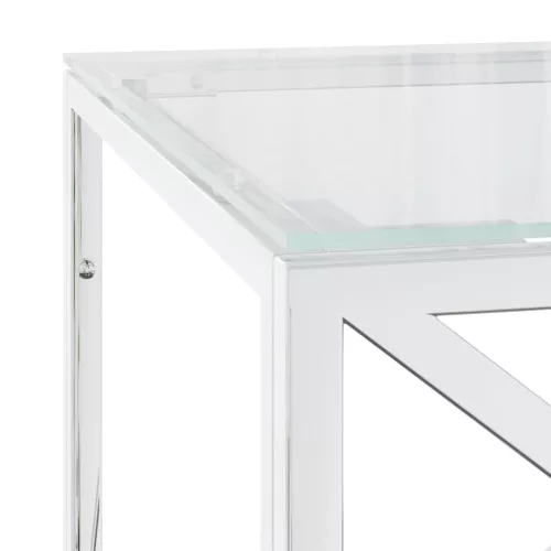 Üveg és rozsdamentes acél dohányzóasztal 110x45x45 cm