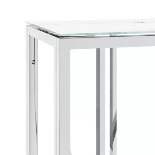Ezüstszínű üveg és rozsdamentes acél tálalóasztal 110x30x70 cm