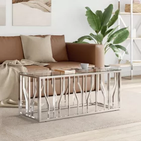 Üveg és rozsdamentes acél dohányzóasztal 110x45x45 cm