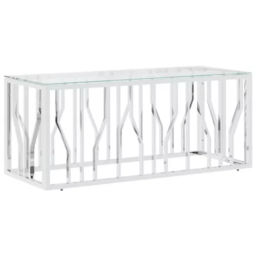 Üveg és rozsdamentes acél dohányzóasztal 110x45x45 cm