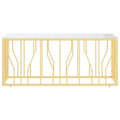 Üveg és rozsdamentes acél dohányzóasztal 110x45x45 cm