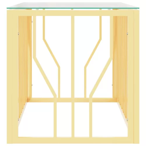 Üveg és rozsdamentes acél dohányzóasztal 110x45x45 cm