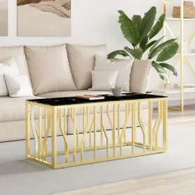   Aranyszínű üveg és rozsdamentes acél dohányzóasztal 110x45x45cm